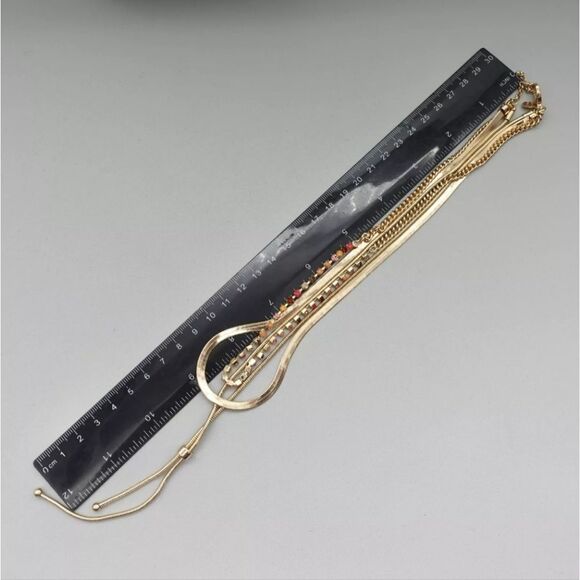 LOFT Necklace Multicolor Rhinestones Gold Tone Herringbone Layered Chains - Picture 9 of 9